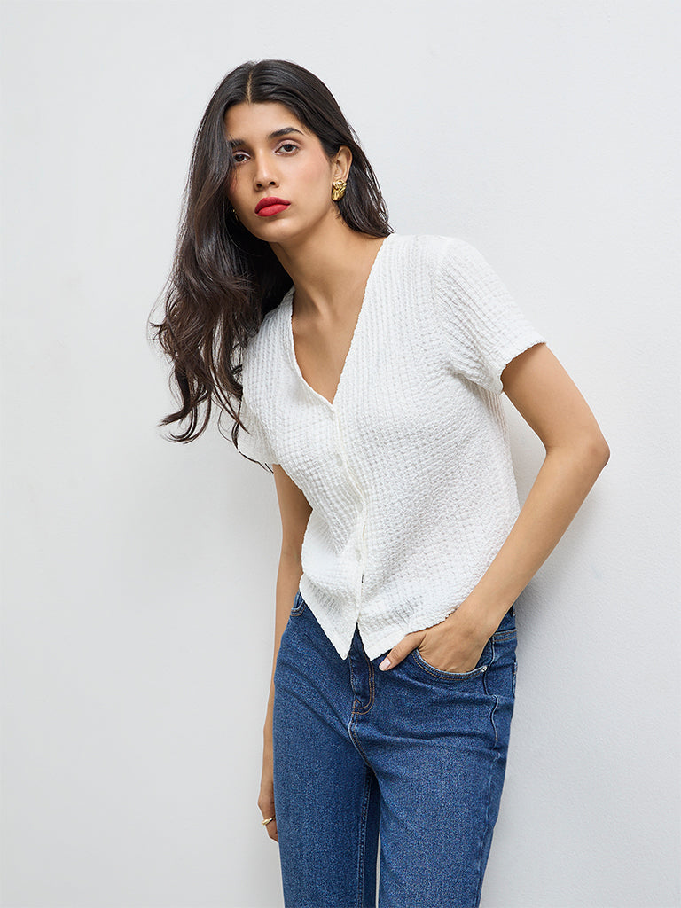 LOV White Textured Top