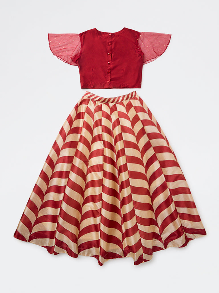 Utsa Kids Girls Red Embroidered Ethnic Set - (8-14 yrs)