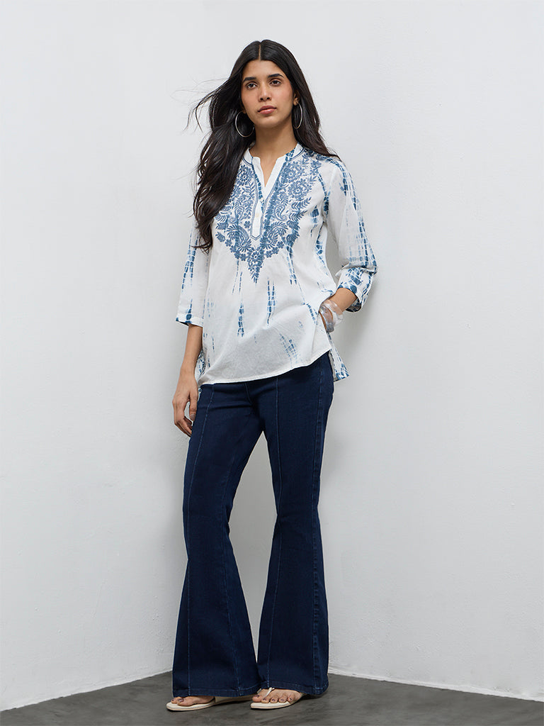 Utsa Blue Tie-Dye High-Low Cotton Tunic