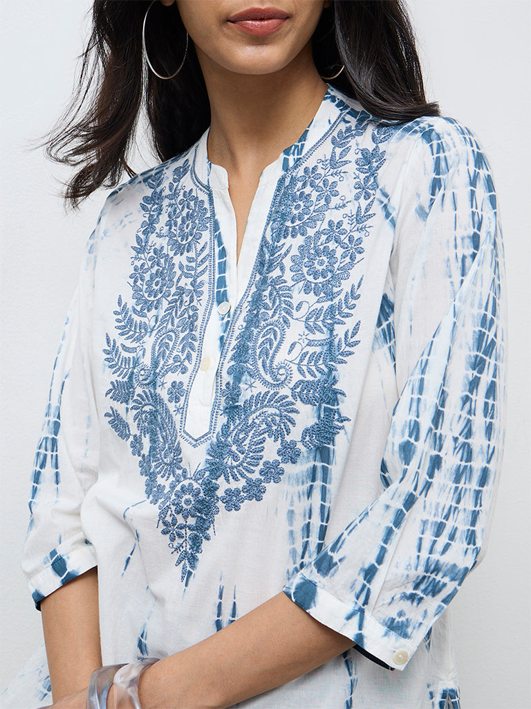 Utsa Blue Tie-Dye High-Low Cotton Tunic