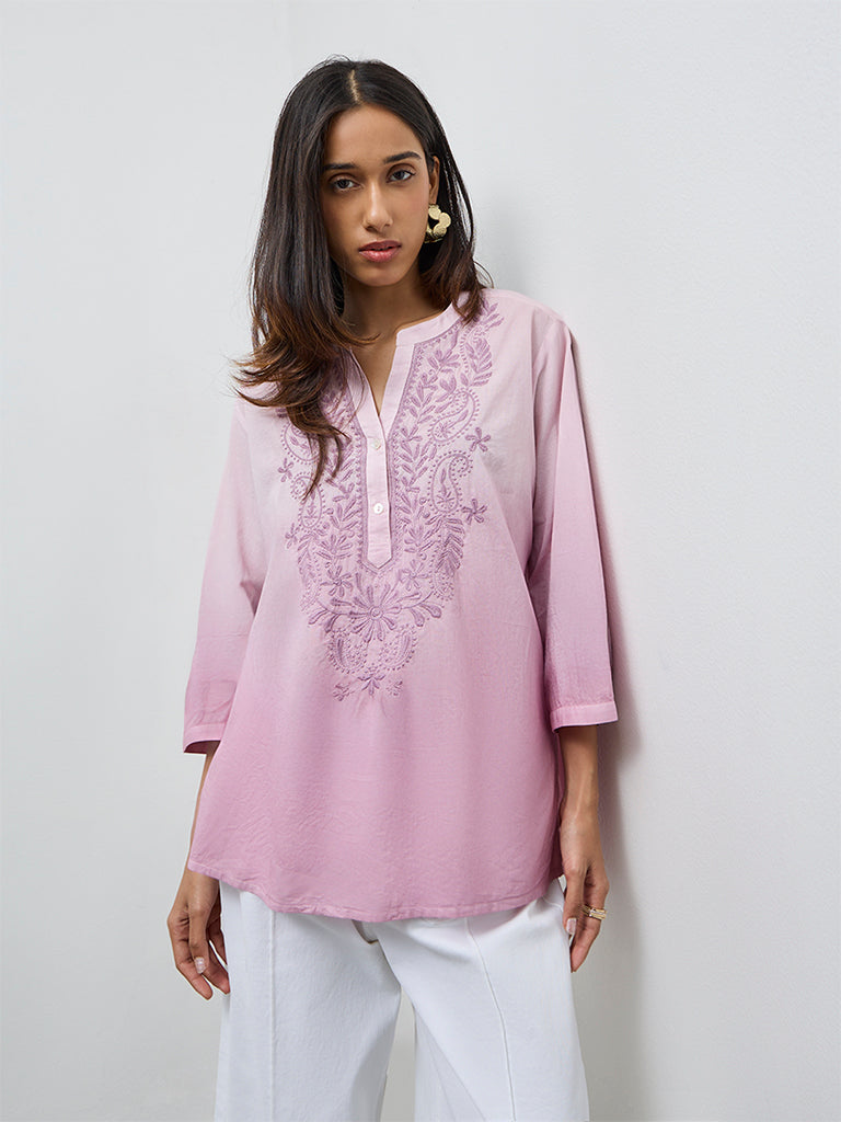 Utsa Pink Embroidered Cotton Tunic