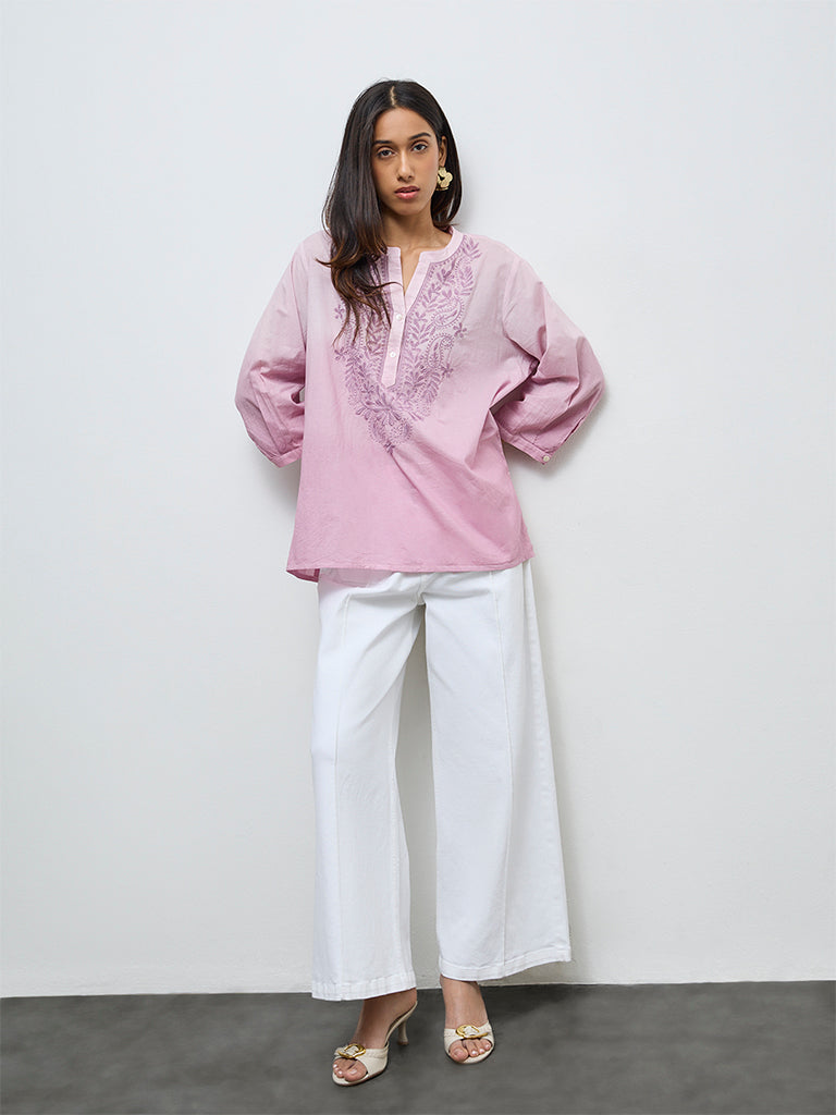 Utsa Pink Embroidered Cotton Tunic