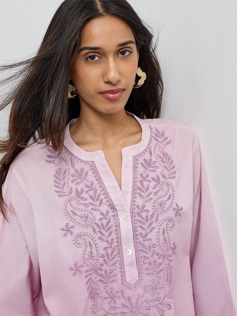 Utsa Pink Embroidered Cotton Tunic