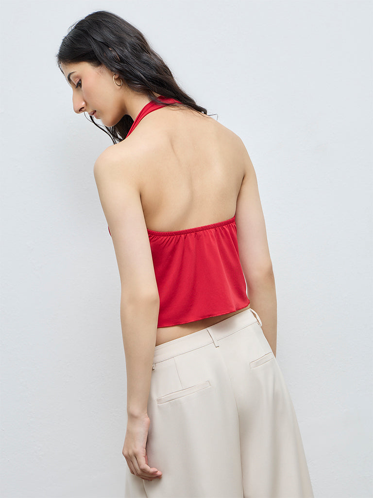 Nuon Red Floral Applique Top