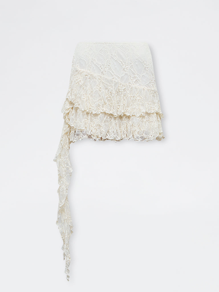 Nuon Off-White Lace High-Rise Ruffled Skirt