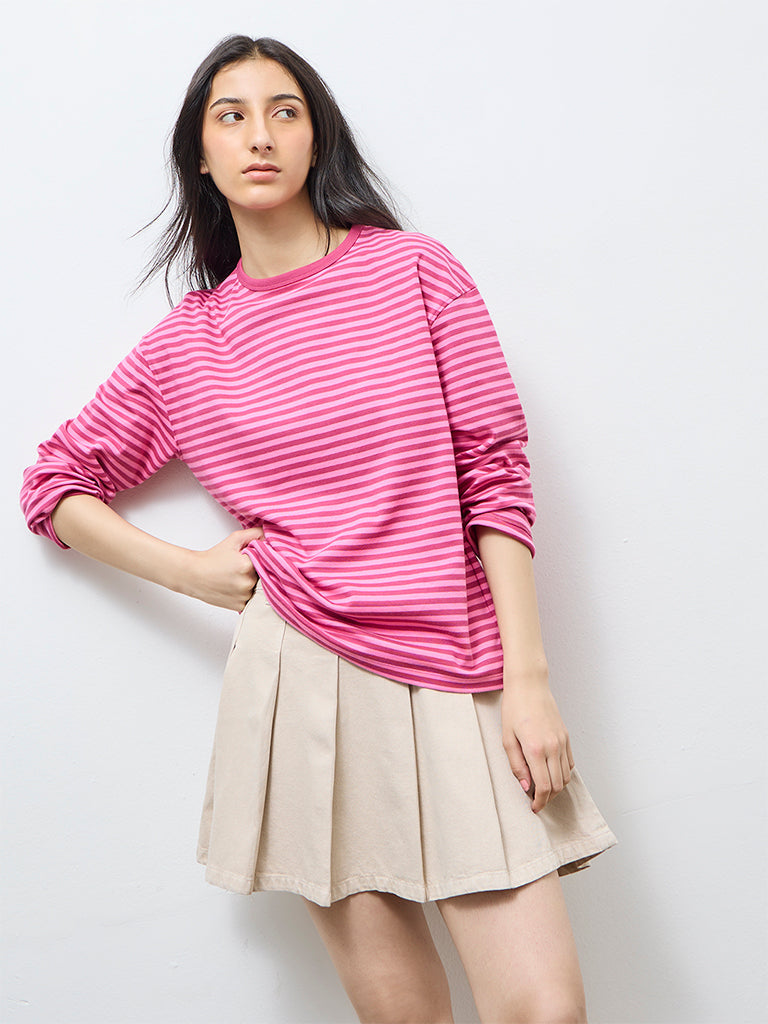 Nuon Red Striped Cotton T-Shirt
