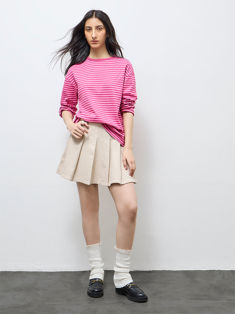 Nuon Red Striped Cotton T-Shirt