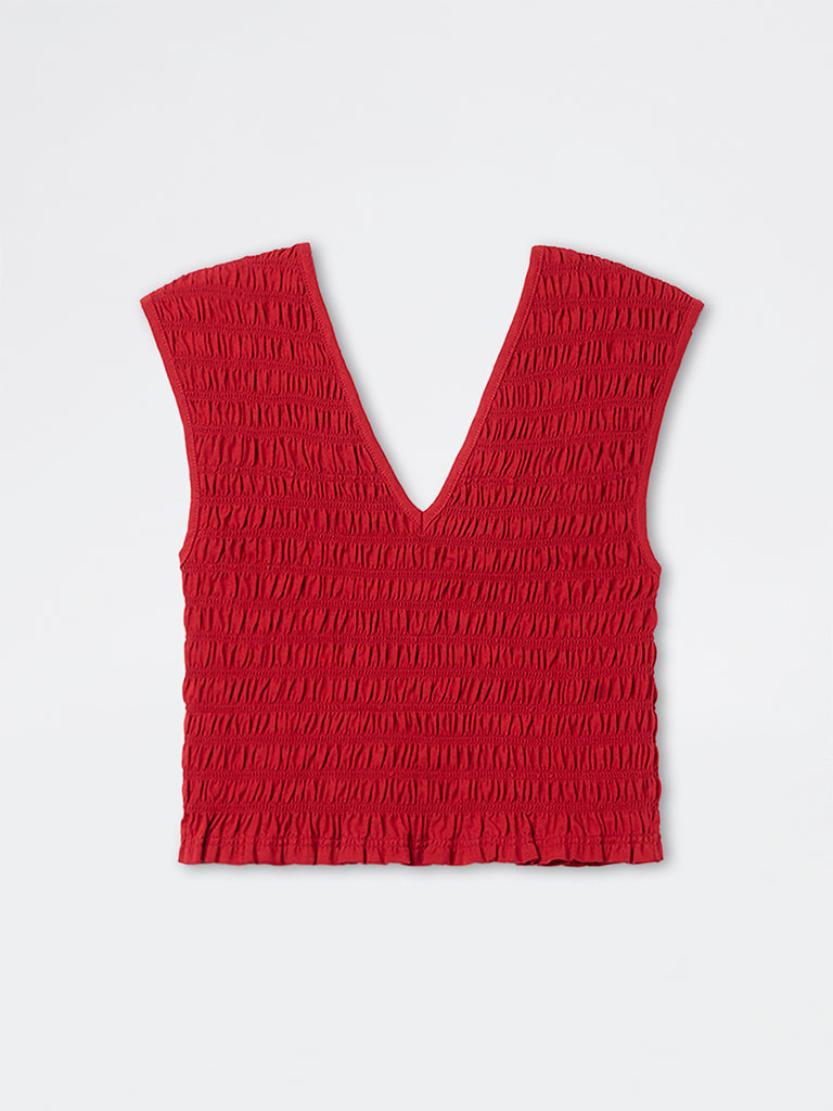 Nuon Red Contour Smocked Top