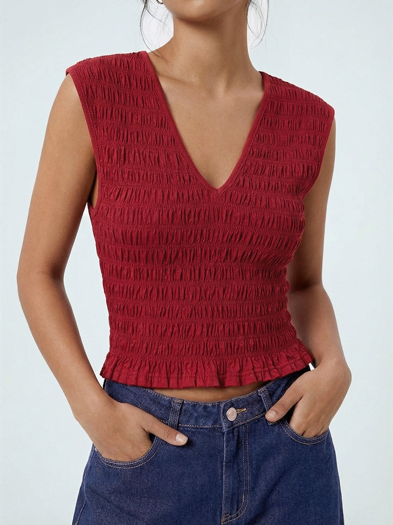 Nuon Red Contour Smocked Top