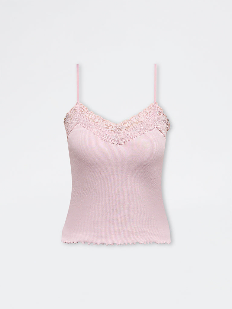 Nuon Pink Lace Cotton-Blend Top