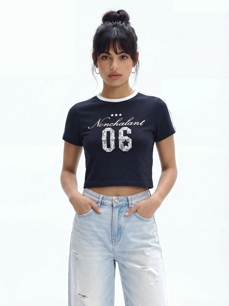 Nuon Navy Graphic Cotton T-Shirt
