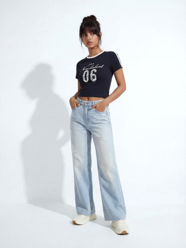 Nuon Navy Graphic Cotton T-Shirt
