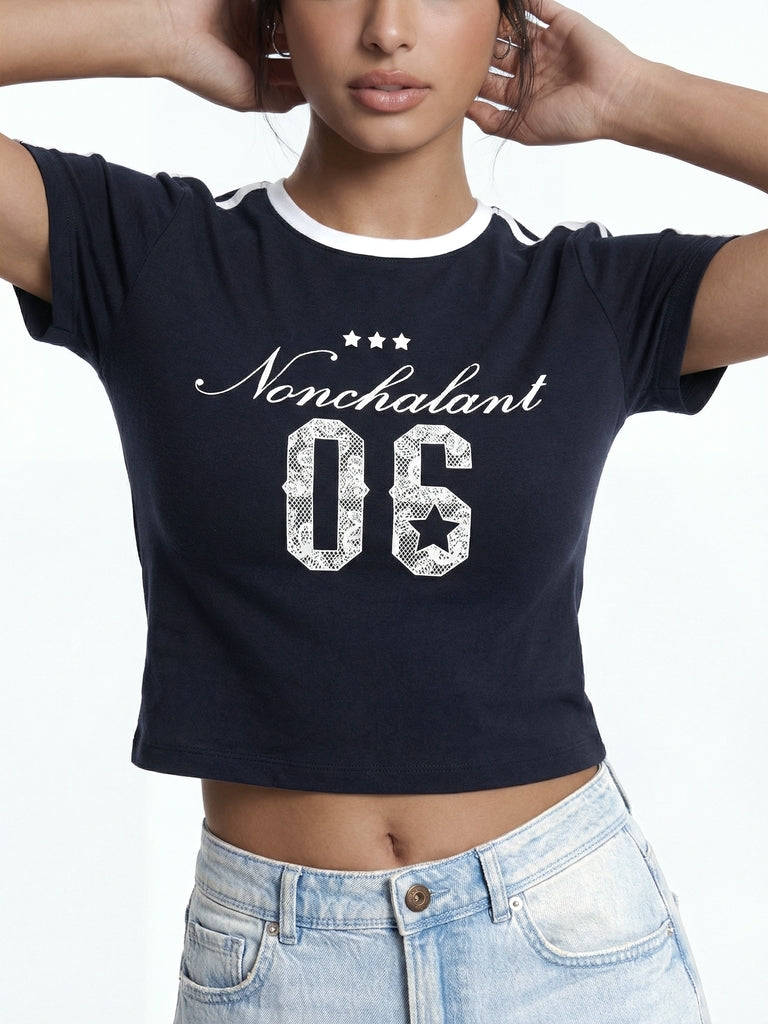 Nuon Navy Graphic Cotton T-Shirt