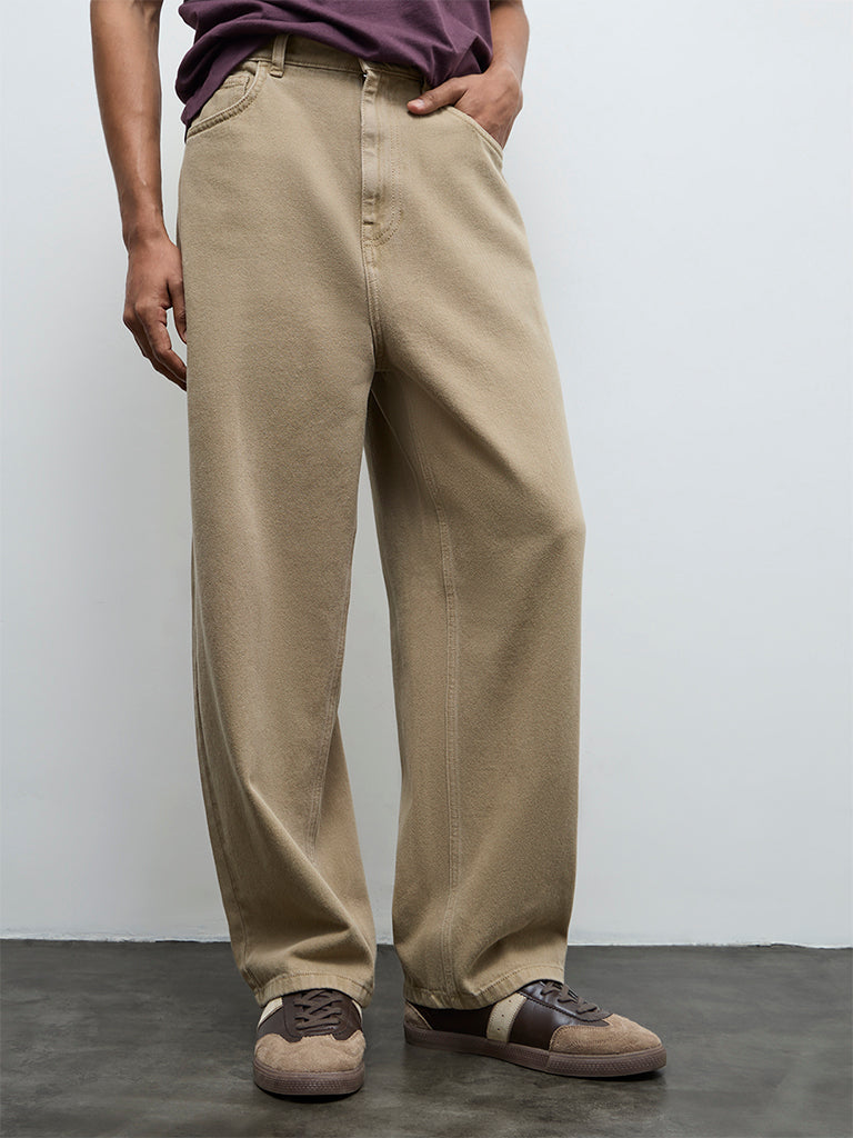 Nuon Taupe Relaxed-Fit Mid-Rise Jeans