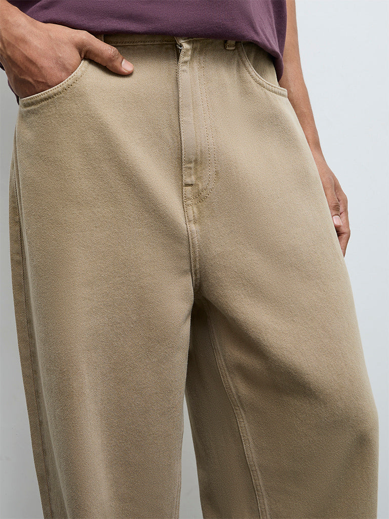 Nuon Taupe Relaxed-Fit Mid-Rise Jeans