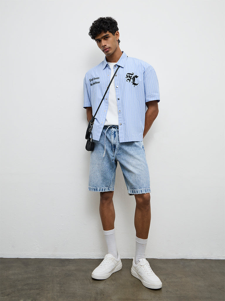 Nuon Blue Striped Relaxed-Fit Cotton Shirt