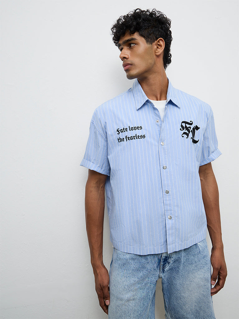 Nuon Blue Striped Relaxed-Fit Cotton Shirt