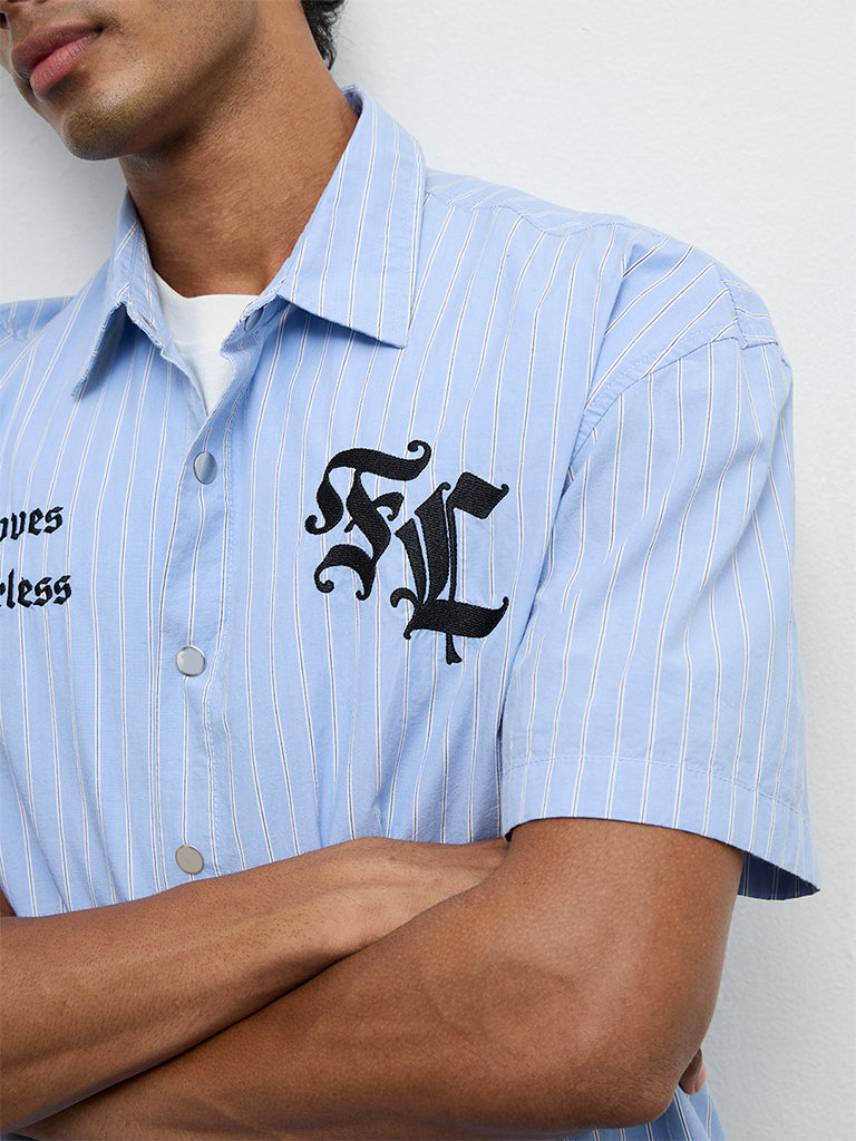 Nuon Blue Striped Relaxed-Fit Cotton Shirt