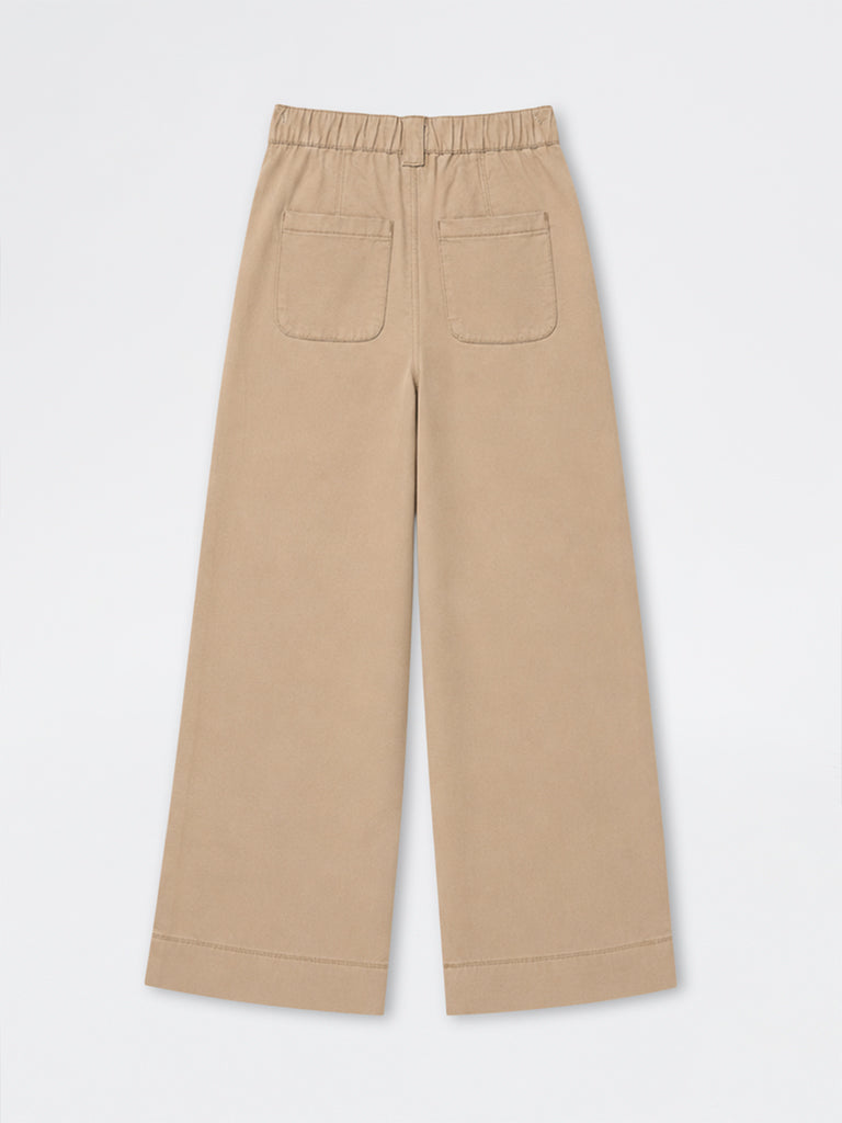 Girls Beige Pleated High-Rise Trousers