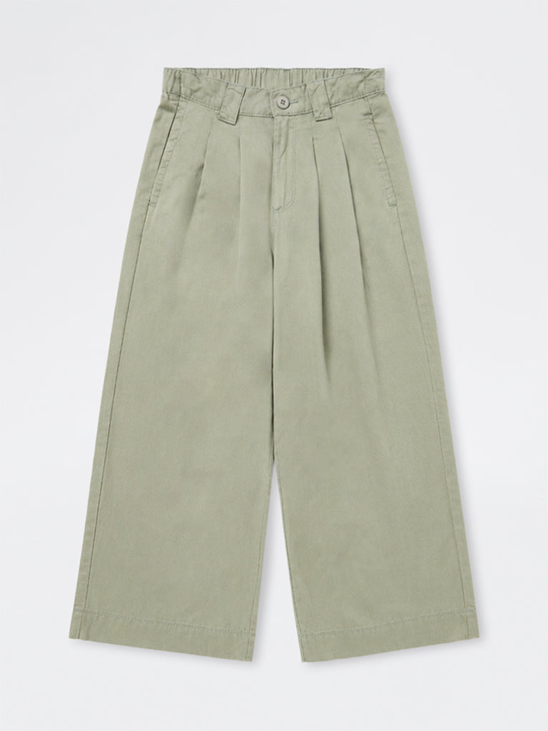 Girls Sage Green High-Rise Trousers