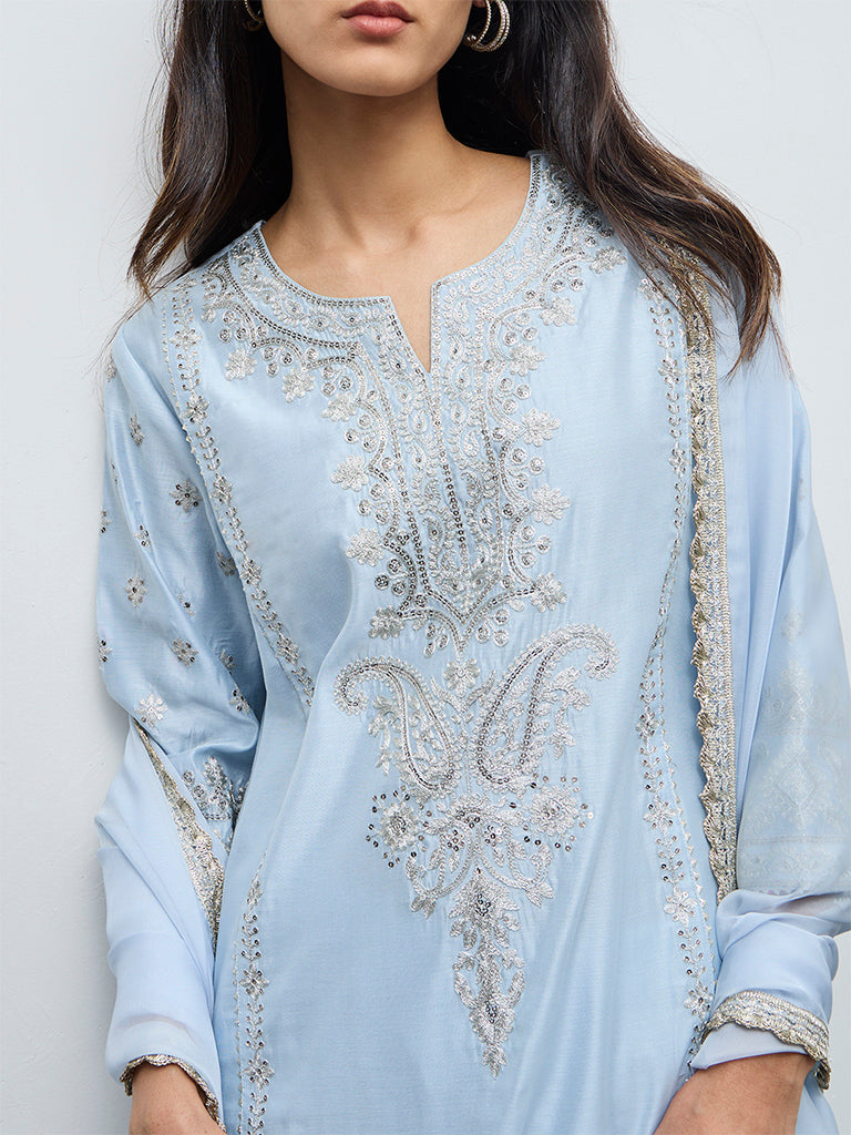 Vark Light Blue Embellished A-Line Ethnic Set