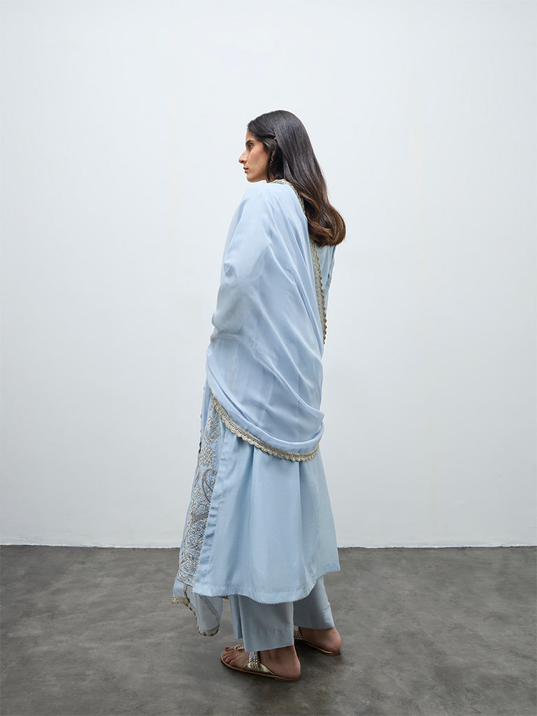 Vark Light Blue Embellished A-Line Ethnic Set