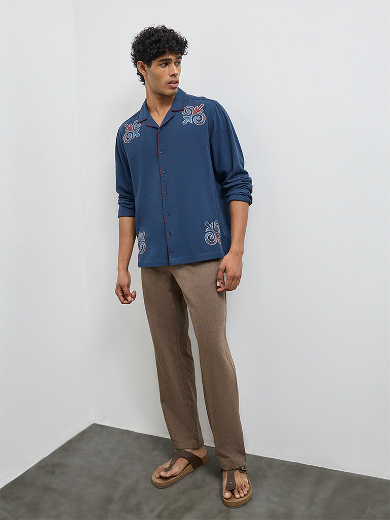 ETA Brown Embroidered Relaxed-Fit Cotton Jacket
