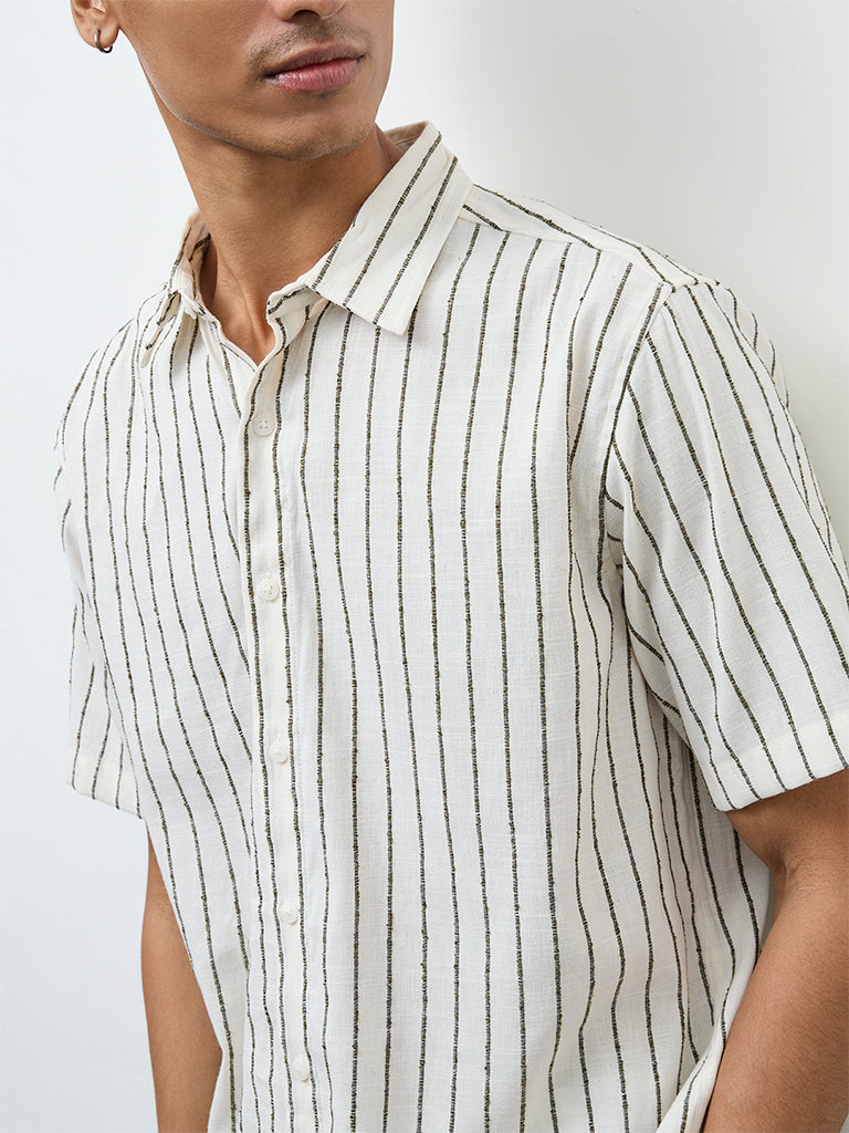 ETA Off-White Striped Relaxed-Fit Shirt
