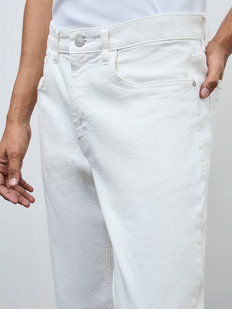Nuon White Slim-Fit Mid-Rise Jeans