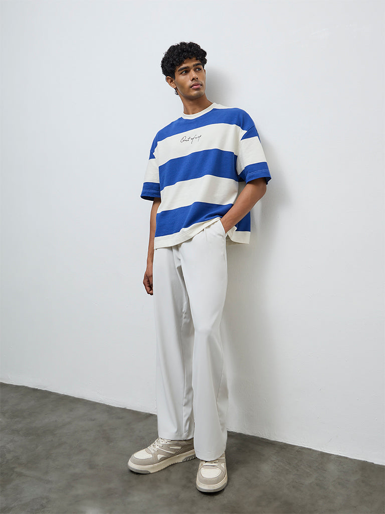 Nuon Ivory Solid Relaxed-Fit Mid-Rise Trousers