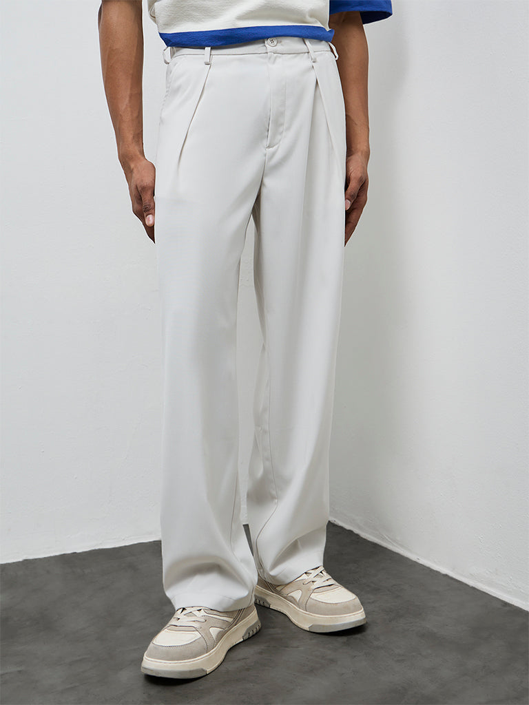 Nuon Ivory Solid Relaxed-Fit Mid-Rise Trousers