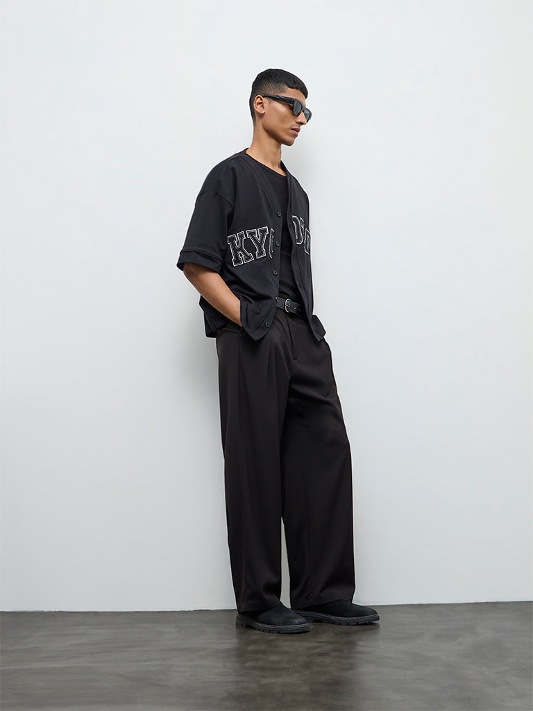 Nuon Black Text Design Relaxed-Fit Cotton-Blend T-Shirt