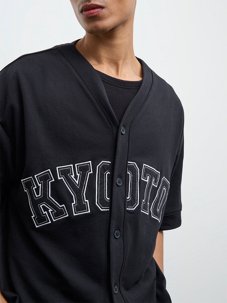 Nuon Black Text Design Relaxed-Fit Cotton-Blend T-Shirt