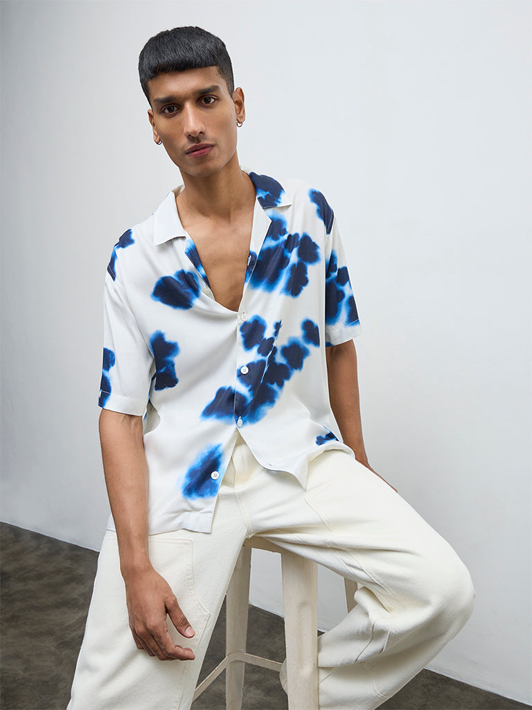 Nuon Blue Printed Relaxed Fit Shirt