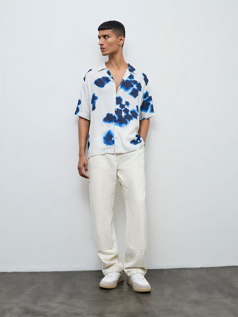Nuon Blue Printed Relaxed Fit Shirt