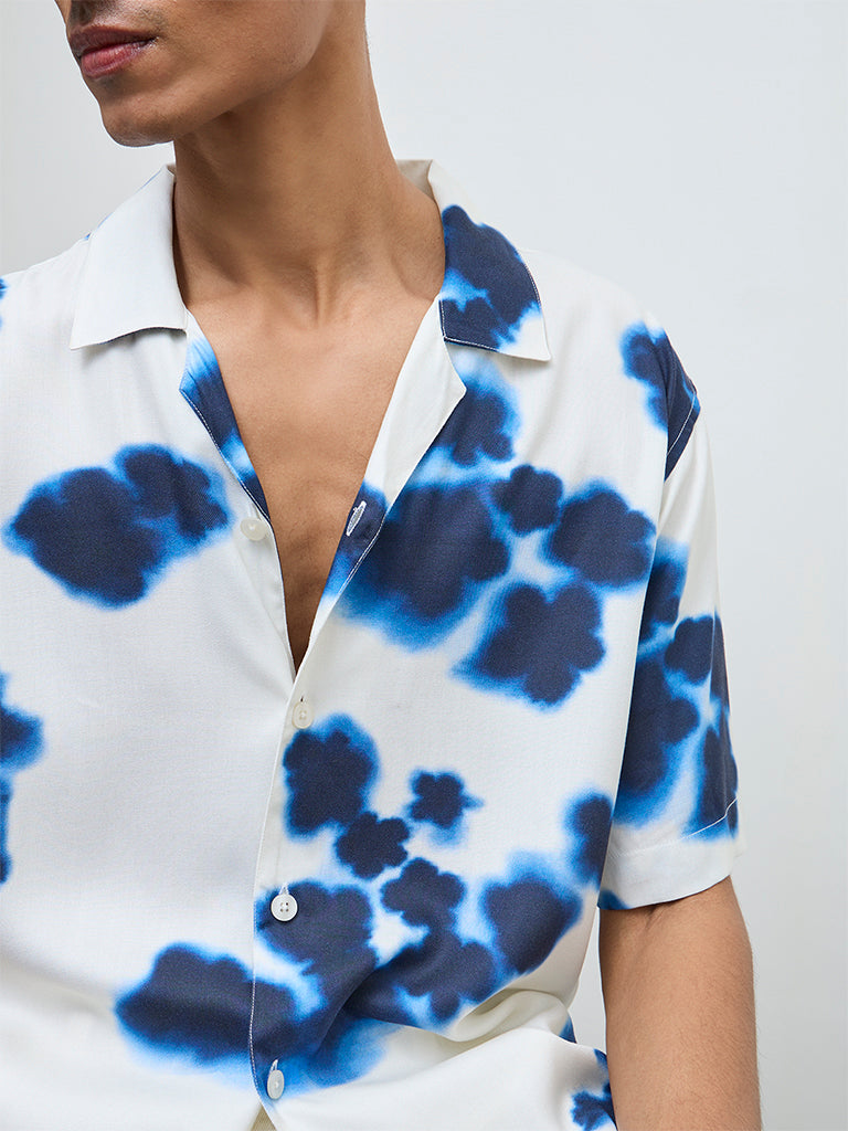 Nuon Blue Printed Relaxed Fit Shirt