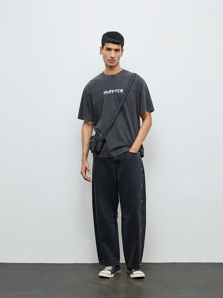 Nuon Charcoal Typographic Relaxed-Fit Cotton T-Shirt