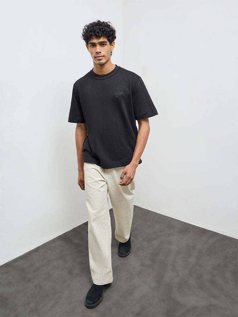 Nuon Black Text Design Relaxed-Fit Cotton T-Shirt