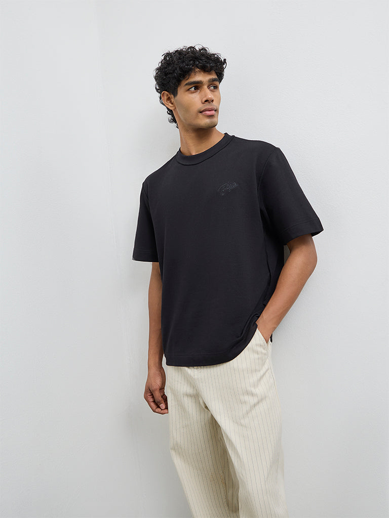 Nuon Black Text Design Relaxed-Fit Cotton T-Shirt