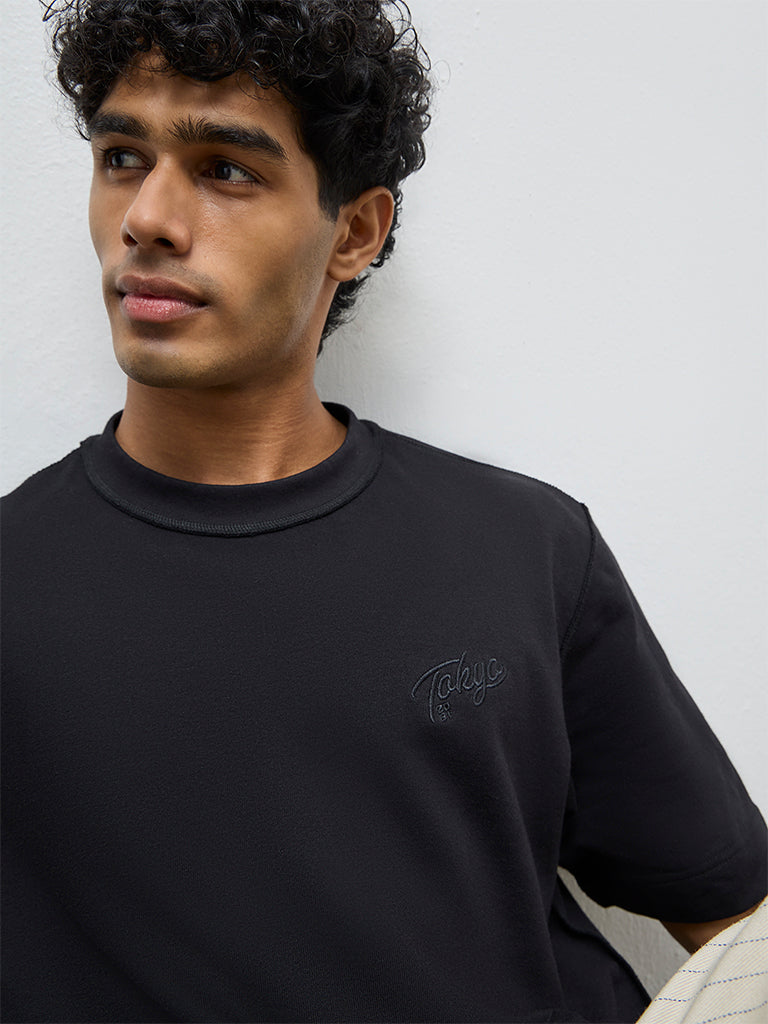 Nuon Black Text Design Relaxed-Fit Cotton T-Shirt