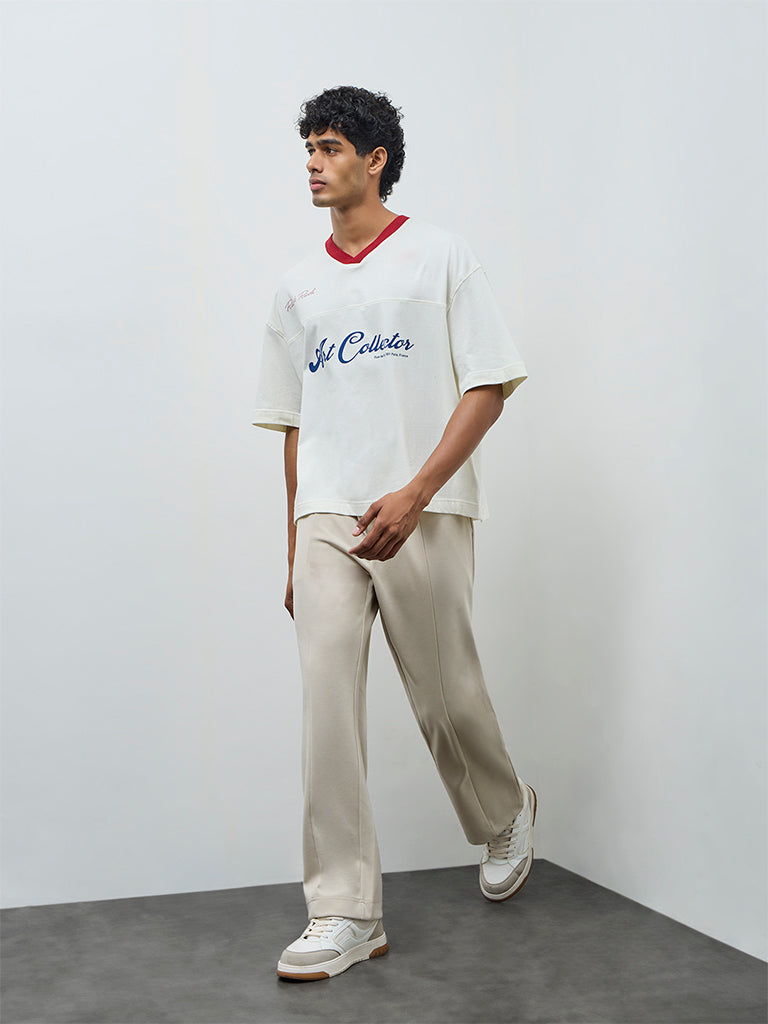 Nuon Off-White Text Design Oversized-Fit Cotton T-Shirt