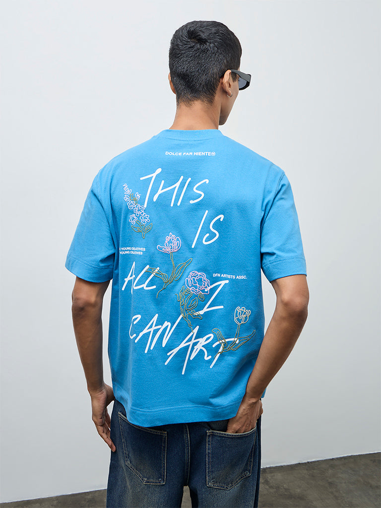 Nuon Blue Embroidered Relaxed-Fit Cotton T-Shirt