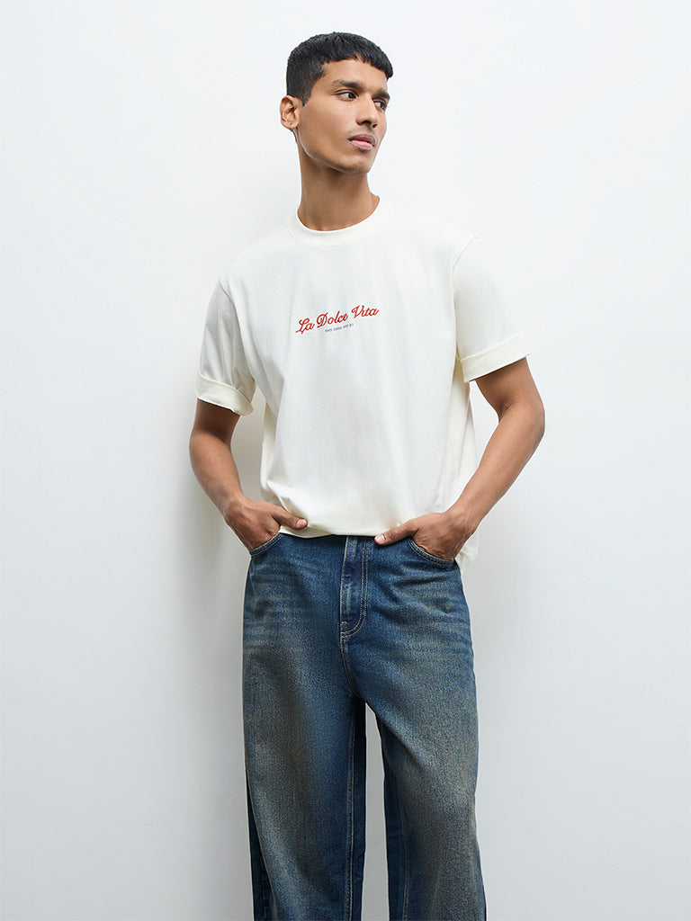 Nuon Off-White Printed Relaxed-Fit Cotton T-Shirt