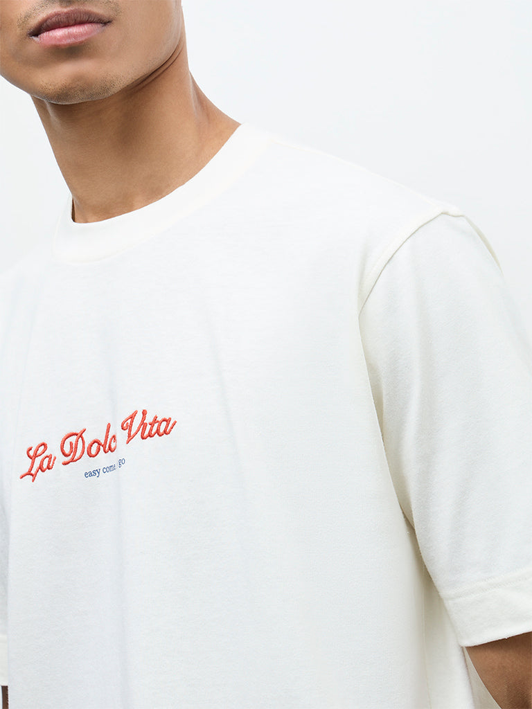 Nuon Off-White Printed Relaxed-Fit Cotton T-Shirt