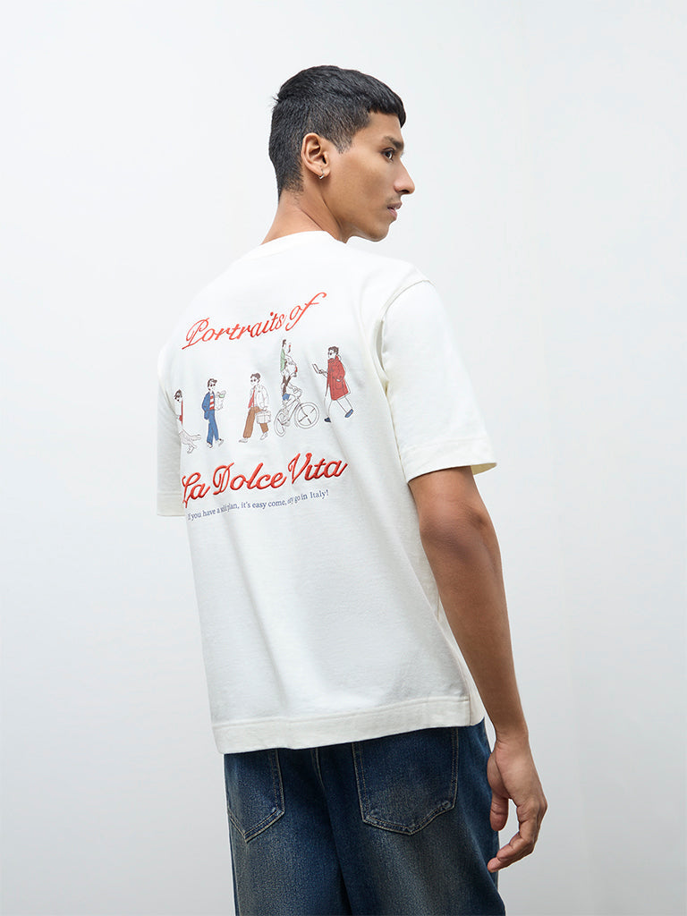 Nuon Off-White Printed Relaxed-Fit Cotton T-Shirt