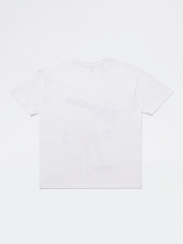Girls White Graphic Design Cotton T-Shirt