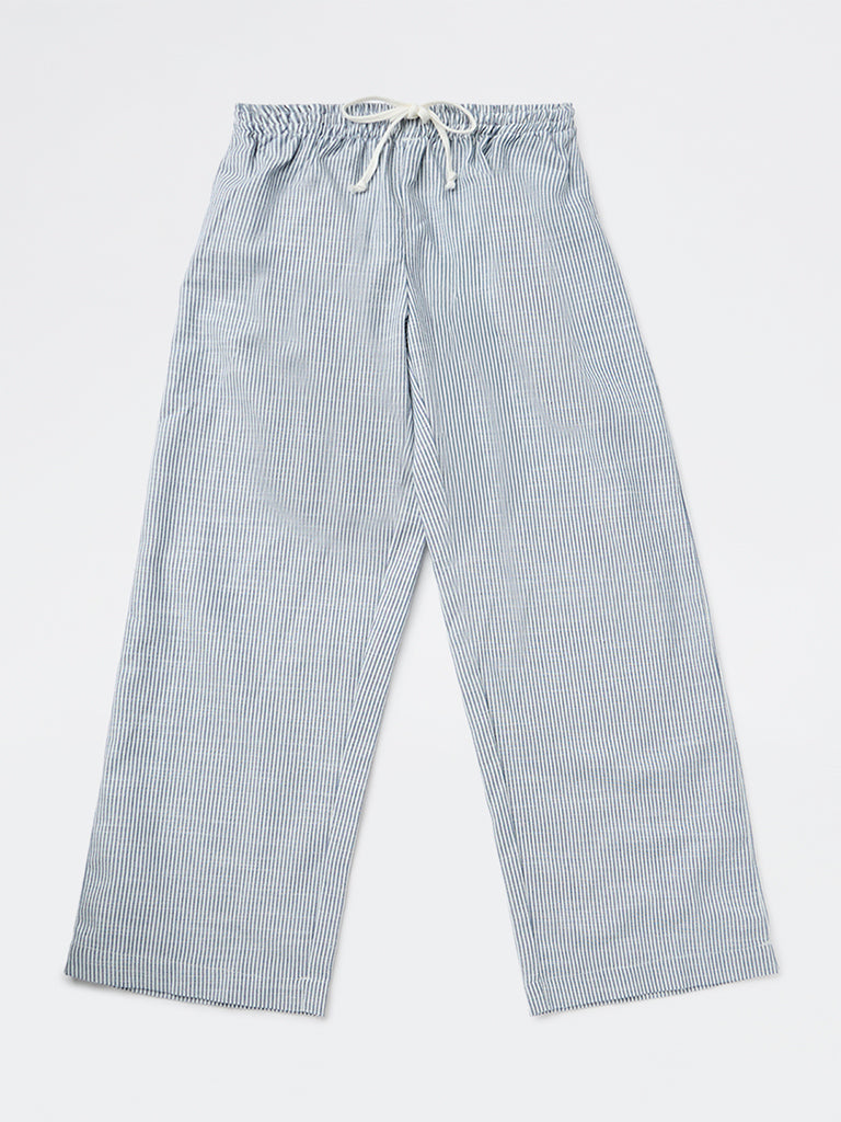 Girls Blue Striped High-Rise Pants