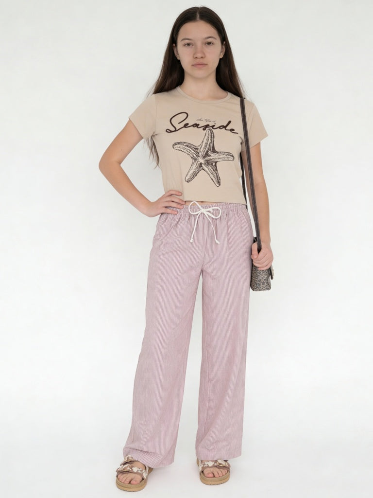 Girls Wine Striped High-Rise Pants