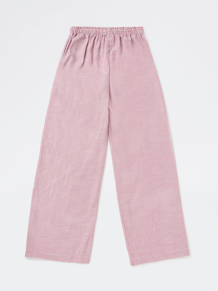 Girls Wine Striped High-Rise Pants