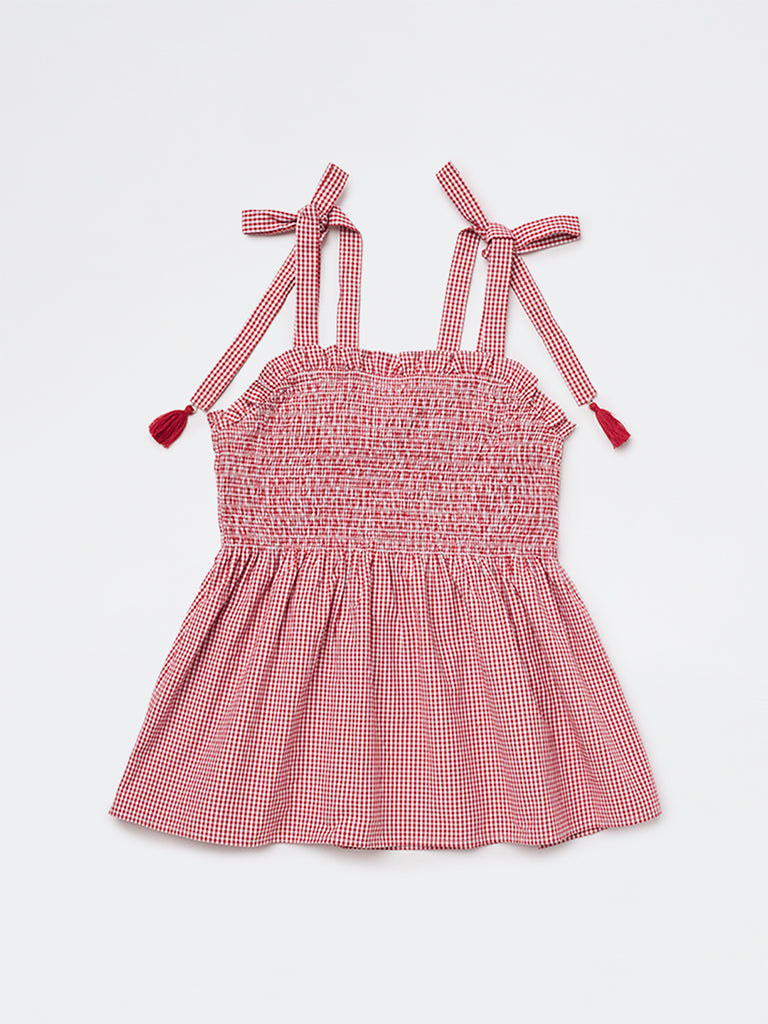 Girls Red Checkered Peplum Top